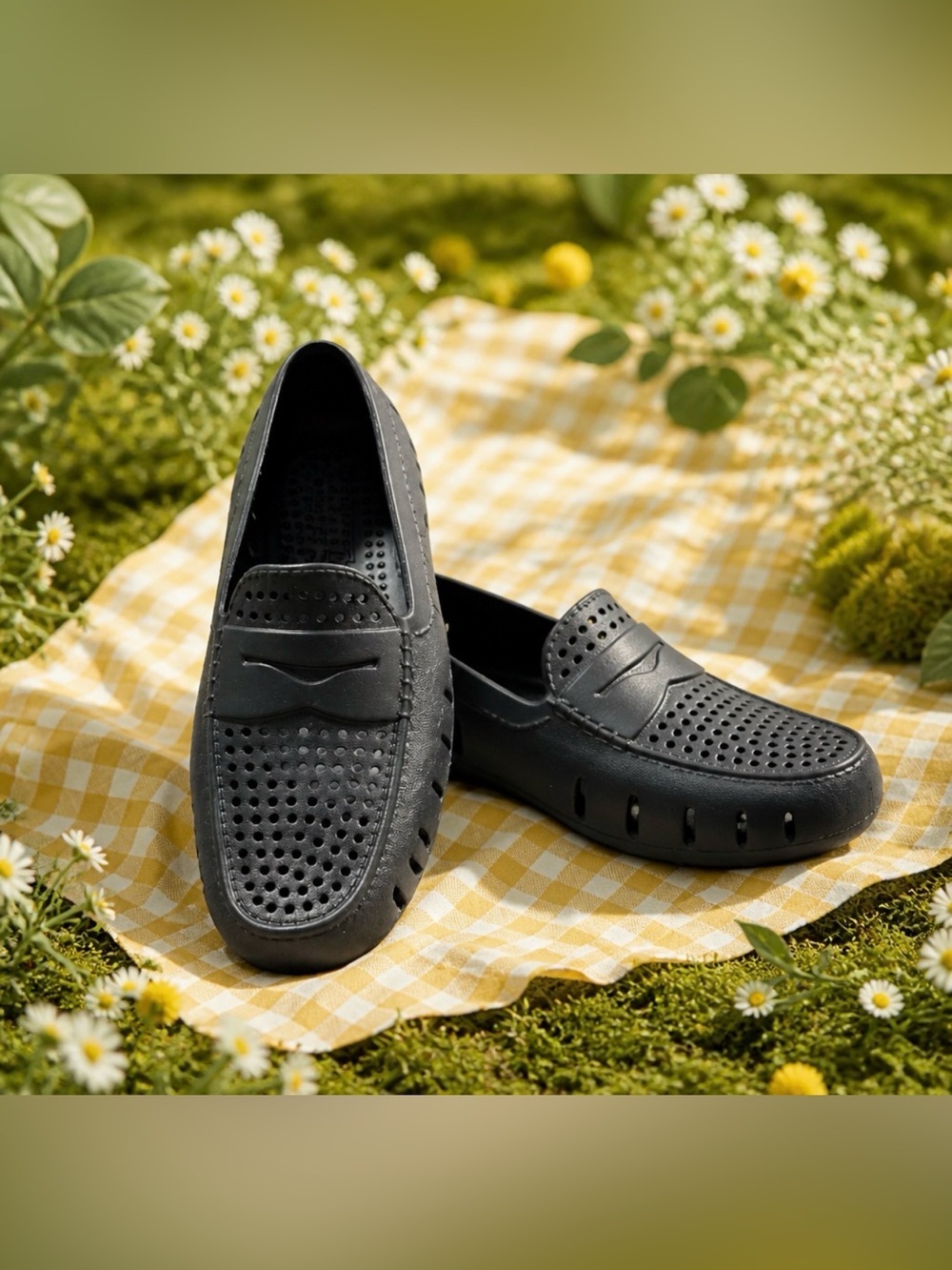 Women's Black Perforated Slip-On Loafers
